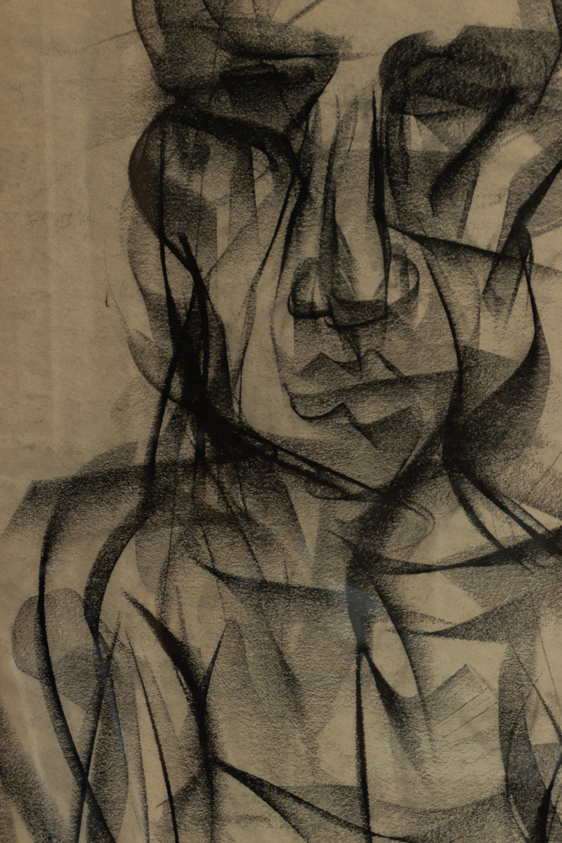 Original Brutalist Drawing "Portrait 23" by Kevin McLean in Charcoal, 2023