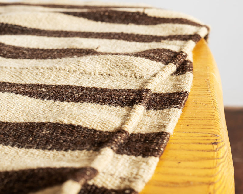 Primitive Chinese Striped Textile in Chocolate Brown and Ivory Wool, 1920s