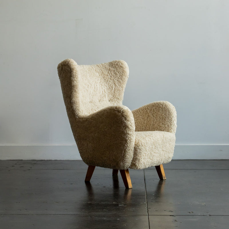 Danish Cabinetmakers Lounge Chair in Shearling, Denmark 1940s