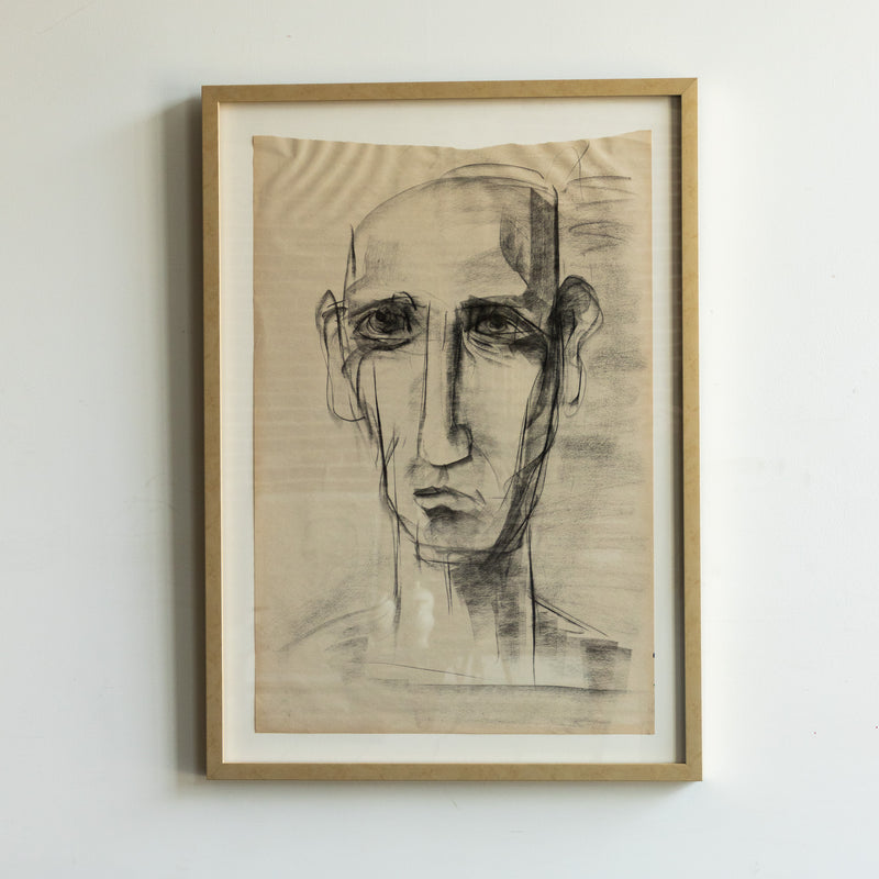 Original Brutalist Drawing "Portrait 24" by Kevin McLean in Charcoal, 2023