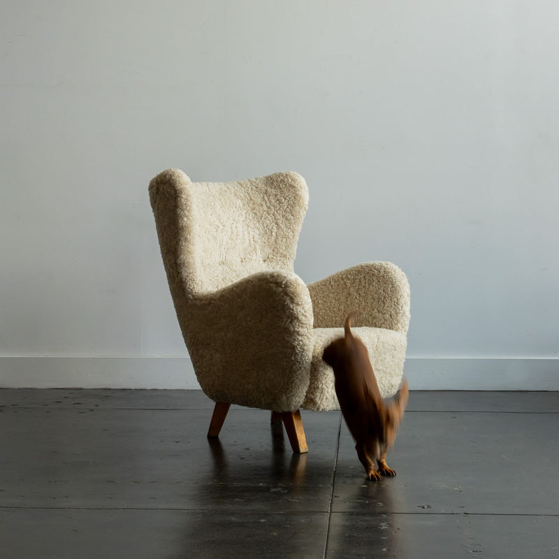 Danish Cabinetmakers Lounge Chair in Shearling, Denmark 1940s