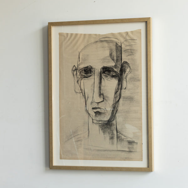 Original Brutalist Drawing "Portrait 24" by Kevin McLean in Charcoal, 2023