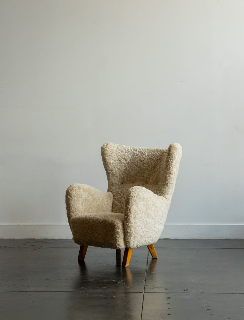 Danish Cabinetmakers Lounge Chair in Shearling, Denmark 1940s