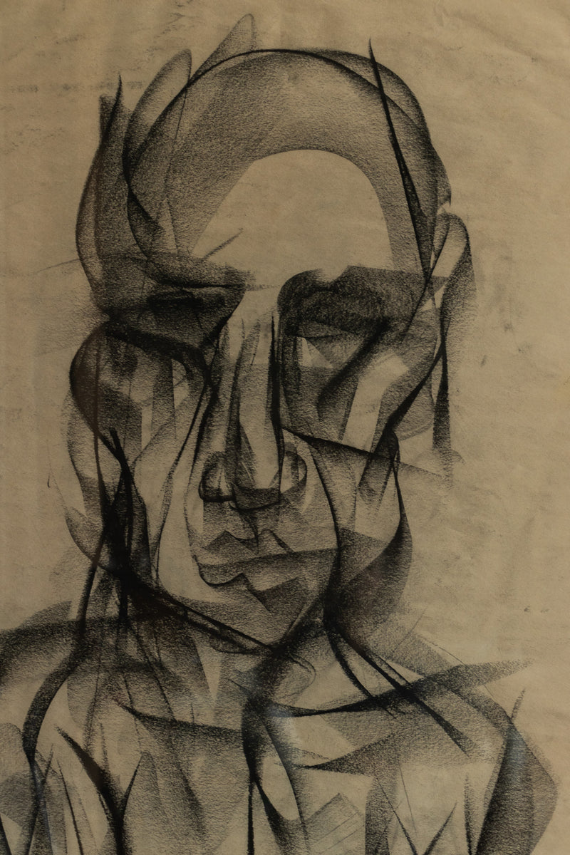Original Brutalist Drawing "Portrait 23" by Kevin McLean in Charcoal, 2023