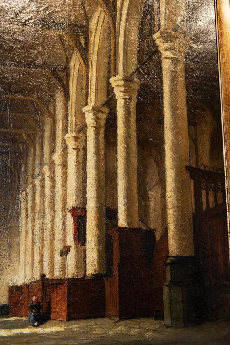 "Church Interior with Figure" Painting by Jacques Snoeck, Dutch 1881-1921