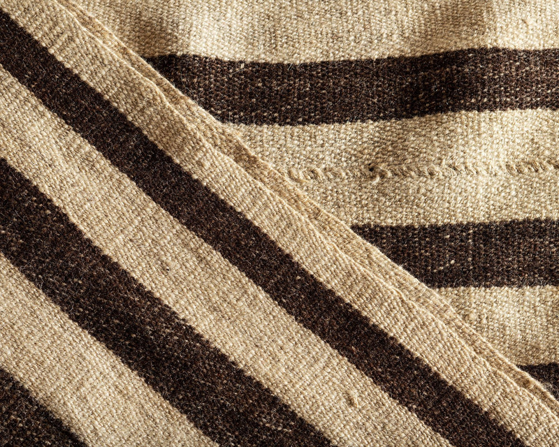 Primitive Chinese Striped Textile in Chocolate Brown and Ivory Wool, 1920s