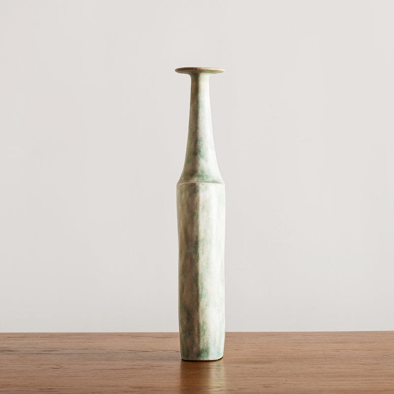 Bruno Gambone Green Bottle-Form Vase, Italy, 1970s