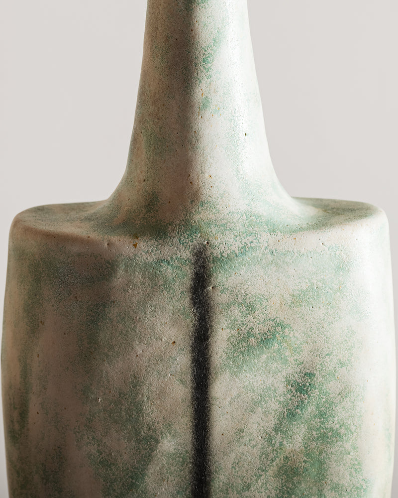 Bruno Gambone Green Bottle-Form Vase, Italy, 1970s