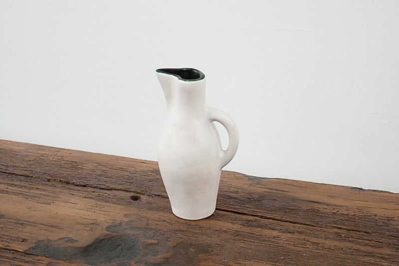 Large White Ceramic Pitcher by Georges Jouve with Black Rim, 1950