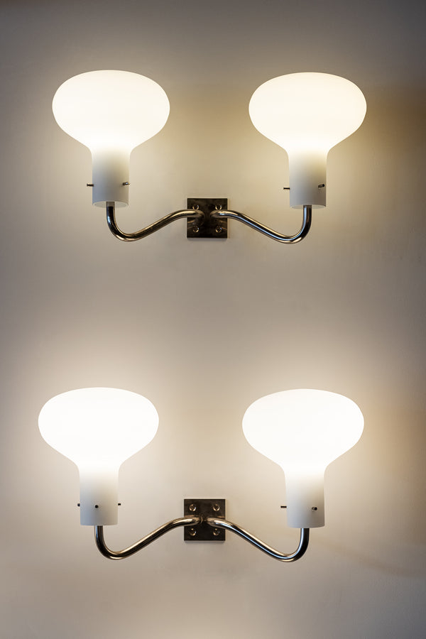 Pair of LP12 Double Sconces in Chrome by Ignazio Gardella for Azucena, Italy