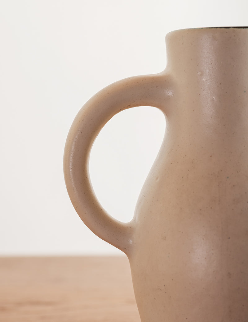 Georges Jouve Pitcher in Cream with Black Interior, 1950s